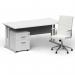 Impulse 1600mm Straight Office Desk White Top Silver Cantilever Leg with 2 Drawer Mobile Pedestal and Ezra White BUND1365