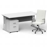 Impulse 1600mm Straight Office Desk White Top Silver Cantilever Leg with 2 Drawer Mobile Pedestal and Ezra White BUND1365