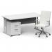 Impulse 1600/800 Silver Cant Desk White + 2 Dr Mobile Ped & Ezra White BUND1365