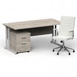 Impulse 1600/800 Silver Cant Desk Grey Oak + 2 Dr Mobile Ped & Ezra White BUND1366