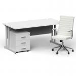 Impulse 1600mm Straight Office Desk White Top Silver Cantilever Leg with 3 Drawer Mobile Pedestal and Ezra White BUND1371