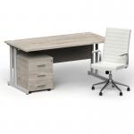 Impulse 1600/800 Silver Cant Desk Grey Oak + 3 Dr Mobile Ped & Ezra White BUND1372
