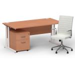 Impulse 1600mm Straight Office Desk Beech Top White Cantilever Leg with 2 Drawer Mobile Pedestal and Ezra White BUND1373