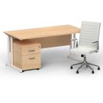 Impulse 1600 x 800 White Cant Office Desk Maple + 2 Dr Mobile Ped & Ezra White BUND1374