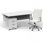 Impulse 1600mm Straight Office Desk White Top White Cantilever Leg with 3 Drawer Mobile Pedestal and Ezra White BUND1383