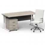 Impulse 1600/800 White Cant Desk Grey Oak + 3 Dr Mobile Ped & Ezra White BUND1384