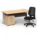 Impulse 1600mm Straight Office Desk Maple Top Silver Cantilever Leg with 2 Drawer Mobile Pedestal and Relay Black Back BUND1386