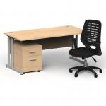 Impulse 1600mm Straight Office Desk Maple Top Silver Cantilever Leg with 2 Drawer Mobile Pedestal and Relay Black Back BUND1386