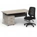 Impulse 1600mm Straight Office Desk Grey Oak Top Silver Cantilever Leg with 2 Drawer Mobile Pedestal and Relay Black Back BUND1390