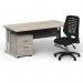 Impulse 1600/800 Silver Cant Desk Grey Oak + 2 Dr Mobile Ped & Relay Black Back BUND1390