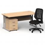 Impulse 1600mm Straight Office Desk Maple Top Silver Cantilever Leg with 3 Drawer Mobile Pedestal and Relay Black Back BUND1392