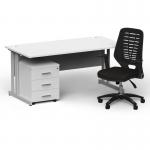 Impulse 1600/800 Silver Cant Desk White + 3 Dr Mobile Ped & Relay Black Back BUND1395