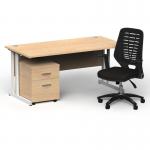 Impulse 1600mm Straight Office Desk Maple Top White Cantilever Leg with 2 Drawer Mobile Pedestal and Relay Black Back BUND1398
