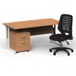 Impulse 1600mm Straight Office Desk Oak Top White Cantilever Leg with 2 Drawer Mobile Pedestal and Relay Black Back BUND1399