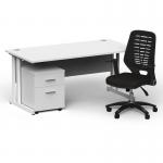 Impulse 1600mm Straight Office Desk White Top White Cantilever Leg with 2 Drawer Mobile Pedestal and Relay Black Back BUND1401