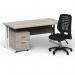 Impulse 1600mm Straight Office Desk Grey Oak Top White Cantilever Leg with 2 Drawer Mobile Pedestal and Relay Black Back BUND1402