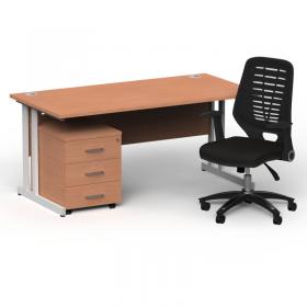 Impulse 1600mm Straight Office Desk Beech Top White Cantilever Leg with 3 Drawer Mobile Pedestal and Relay Black Back BUND1403