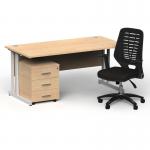 Impulse 1600mm Straight Office Desk Maple Top White Cantilever Leg with 3 Drawer Mobile Pedestal and Relay Black Back BUND1404