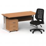 Impulse 1600mm Straight Office Desk Oak Top White Cantilever Leg with 3 Drawer Mobile Pedestal and Relay Black Back BUND1405