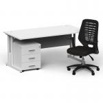 Impulse 1600mm Straight Office Desk White Top White Cantilever Leg with 3 Drawer Mobile Pedestal and Relay Black Back BUND1407