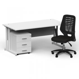 Impulse 1600/800 White Cant Desk White + 3 Dr Mobile Ped & Relay Black Back BUND1407