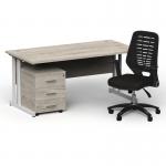 Impulse 1600mm Straight Office Desk Grey Oak Top White Cantilever Leg with 3 Drawer Mobile Pedestal and Relay Black Back BUND1408