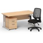 Impulse 1600mm Straight Office Desk Maple Top Silver Cantilever Leg with 2 Drawer Mobile Pedestal and Relay Silver Back BUND1410