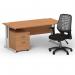 Impulse 1600mm Straight Office Desk Oak Top Silver Cantilever Leg with 2 Drawer Mobile Pedestal and Relay Silver Back BUND1411