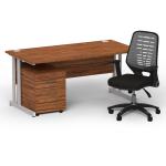 Impulse 1600 x 800 Silver Cant Office Desk Walnut + 2 Dr Mobile Ped & Relay Silver Back BUND1412