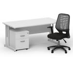 Impulse 1600mm Straight Office Desk White Top Silver Cantilever Leg with 2 Drawer Mobile Pedestal and Relay Silver Back BUND1413