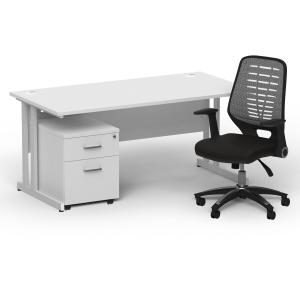 Photos - Office Desk Impulse 1600mm Straight  White Top Silver Cantilever Leg 