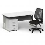 Impulse 1600/800 Silver Cant Desk White + 3 Dr Mobile Ped & Relay Silver Back BUND1419