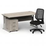 Impulse 1600mm Straight Office Desk Grey Oak Top Silver Cantilever Leg with 3 Drawer Mobile Pedestal and Relay Silver Back BUND1420