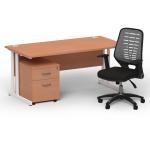 Impulse 1600mm Straight Office Desk Beech Top White Cantilever Leg with 2 Drawer Mobile Pedestal and Relay Silver Back BUND1421