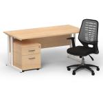 Impulse 1600 x 800 White Cant Office Desk Maple + 2 Dr Mobile Ped & Relay Silver Back BUND1422