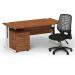 Impulse 1600 x 800 White Cant Office Desk Walnut + 2 Dr Mobile Ped & Relay Silver Back BUND1424