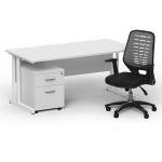Impulse 1600mm Straight Office Desk White Top White Cantilever Leg with 2 Drawer Mobile Pedestal and Relay Silver Back BUND1425