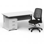 Impulse 1600mm Straight Office Desk White Top White Cantilever Leg with 3 Drawer Mobile Pedestal and Relay Silver Back BUND1431