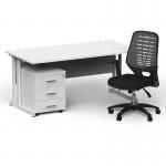 Impulse 1600mm Straight Office Desk White Top White Cantilever Leg with 3 Drawer Mobile Pedestal and Relay Silver Back BUND1431