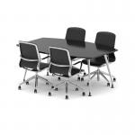 High Gloss 1800mm Writable Boardroom Table Black Top with Set of Four Lucia Executive Chairs Chrome Frame BUND1433