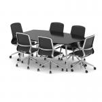 High Gloss 1800mm Writable Boardroom Table Black Top with Set of Six Lucia Executive Chairs Chrome Frame BUND1435