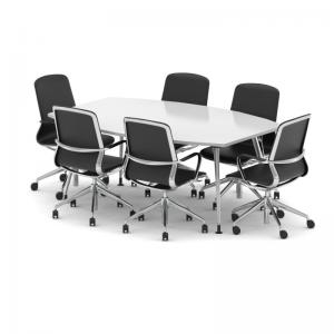 High Gloss 1800mm Writable Boardroom Table White Top with Set of Six
