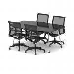 High Gloss 1800mm Writable Boardroom Table Black Top with Set of Four Lula Mesh Chairs BUND1441