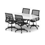 High Gloss 1800mm Writable Boardroom Table White Top with Set of Four Lula Mesh Chairs BUND1442