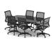 High Gloss 1800mm Writable Boardroom Table Black Top with Set of Six Lula Mesh Chairs BUND1443