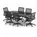 High Gloss 1800mm Writable Boardroom Table Black Top with Set of Six Lula Mesh Chairs BUND1443