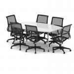 High Gloss 1800mm Writable Boardroom Table White Top with Set of Six Lula Mesh Chairs BUND1444