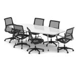 High Gloss 2400mm Writable Boardroom Table White Top with Set of Six Lula Mesh Chairs BUND1446