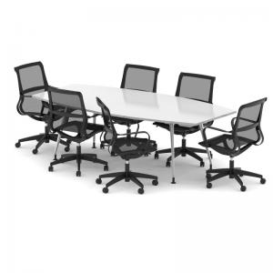 High Gloss 2400mm Writable Boardroom Table White Top with Set of Six