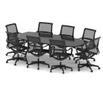 High Gloss 2400mm Writable Boardroom Table Black Top with Set of Eight Lula Mesh Chairs BUND1447